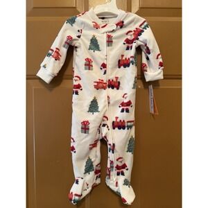 Carter's Unisex Christmas Pajamas Fleece One Piece Red & White Santa & Trains